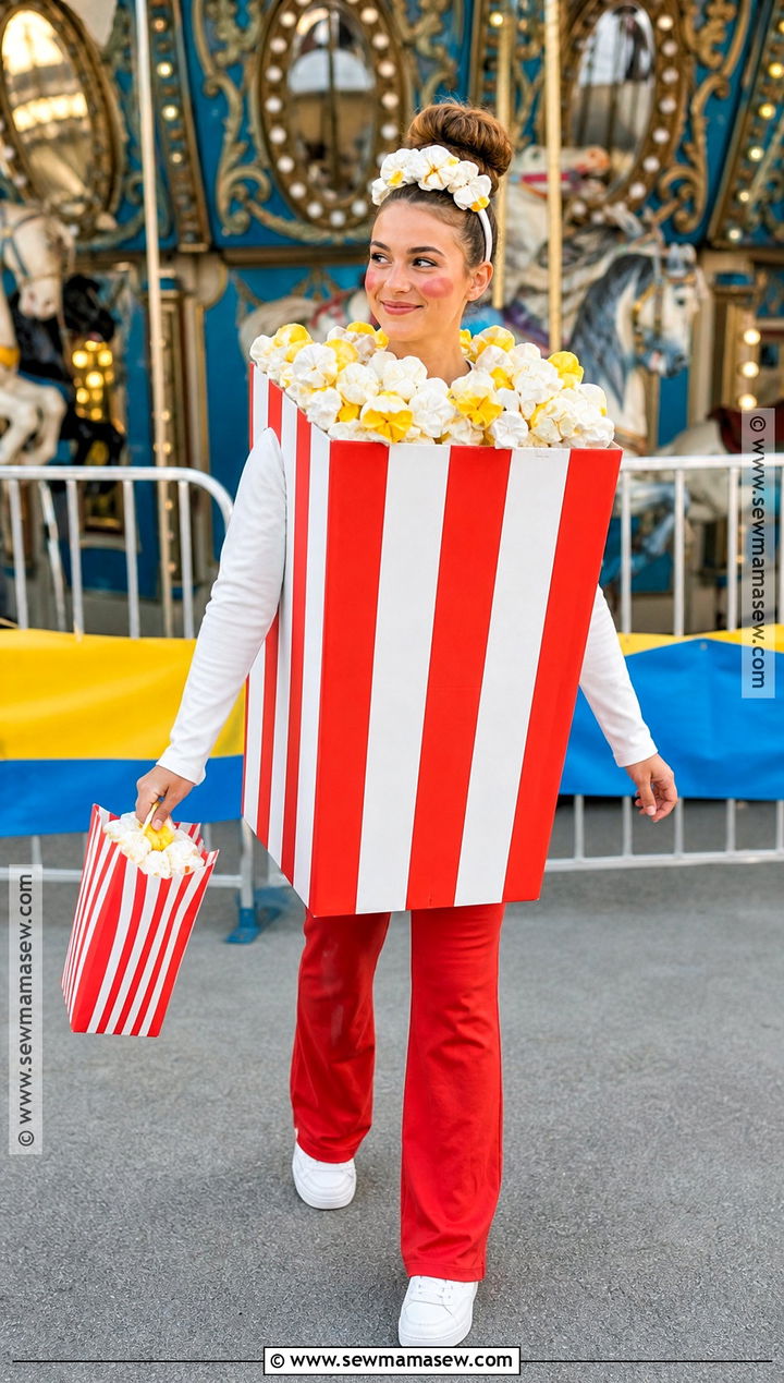 Homemade Popcorn Box Costume With Paper Kernels - 35 Home Made Halloween Costumes