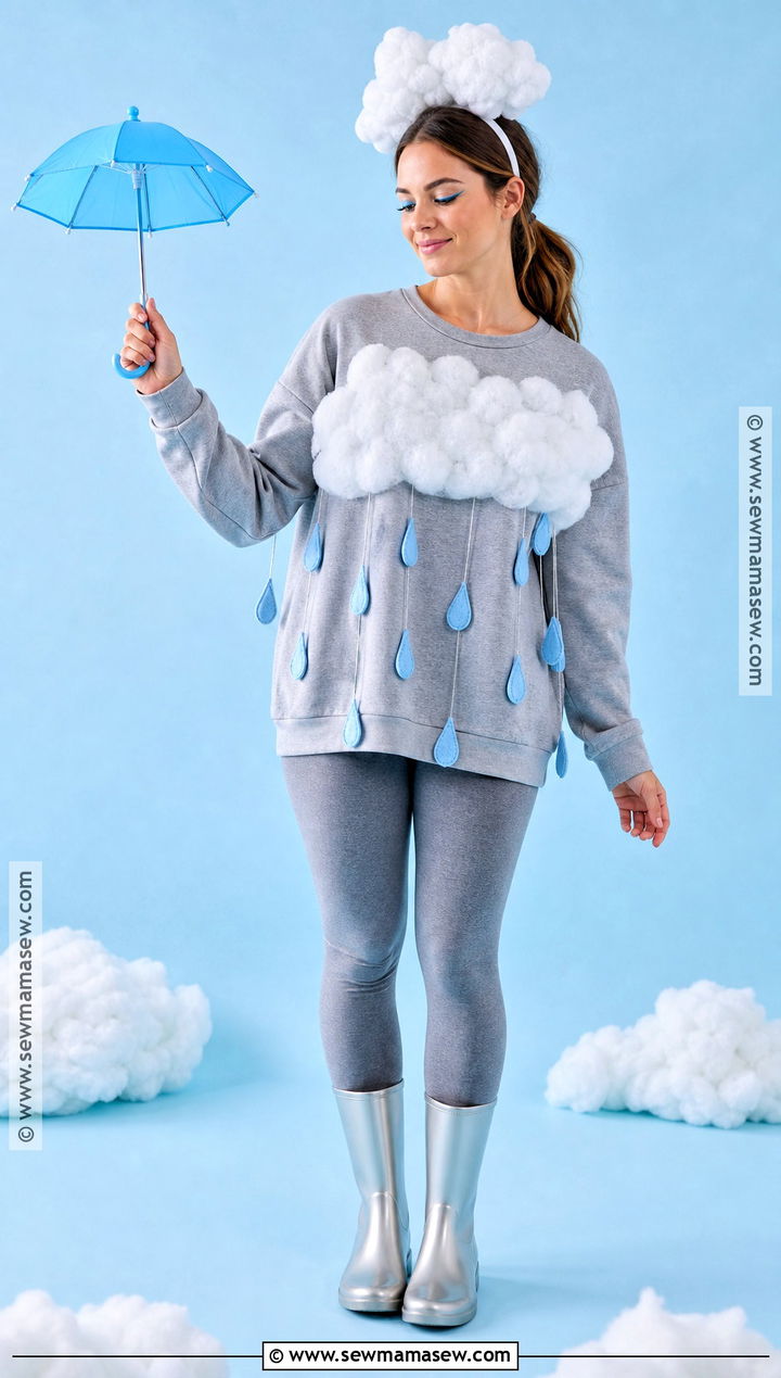 Homemade Rain Cloud Costume With Felt Drops - 35 Home Made Halloween Costumes