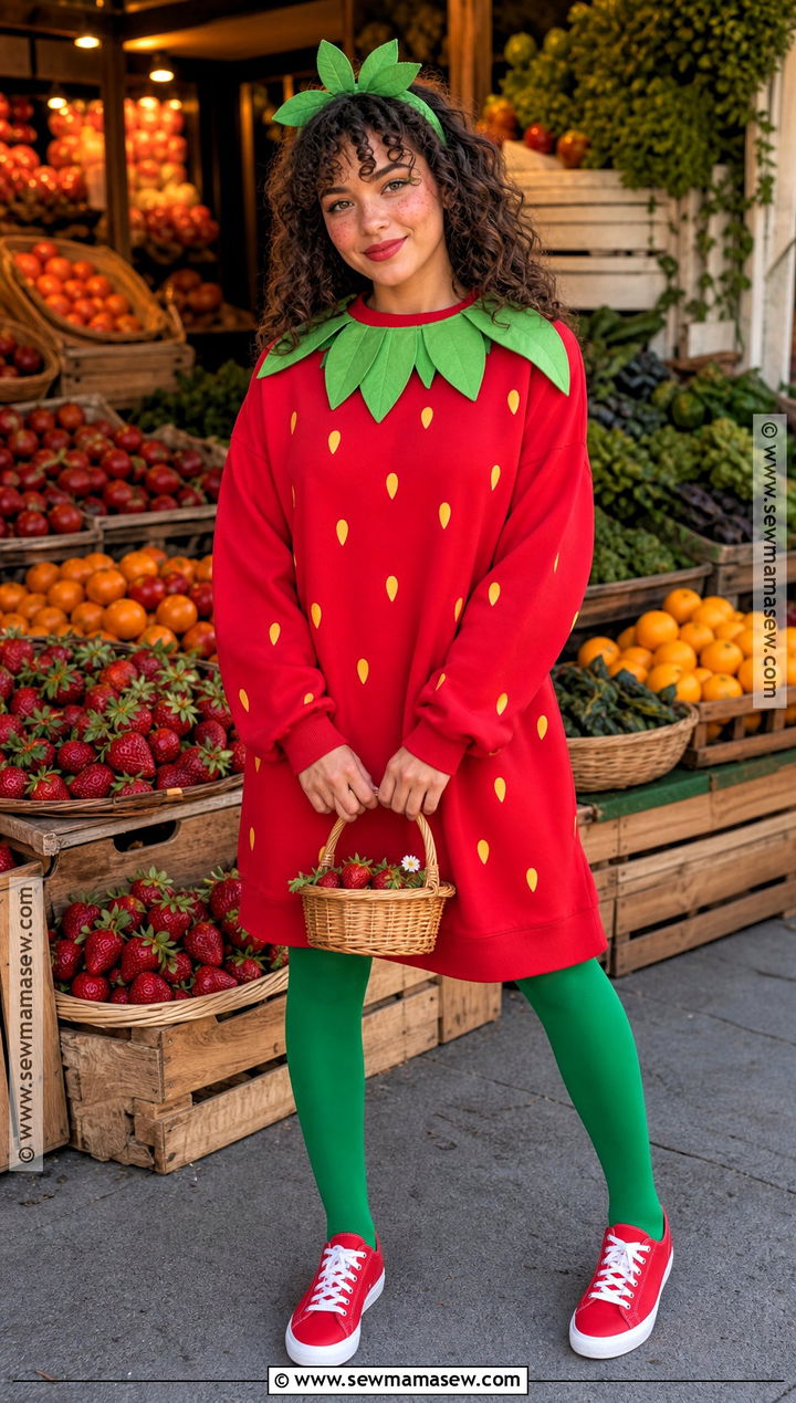 Homemade Strawberry Costume With Green Collar - 35 Home Made Halloween Costumes