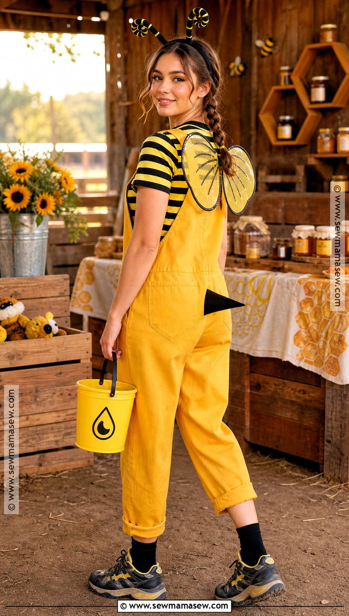 Honey Pot Bumble Bee Costume With Yellow Overalls - 30 Bumble Bee Costume Ideas for Women