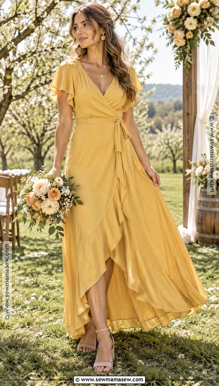 Honey Yellow Flutter Sleeve Bridesmaid Dress - 15 Yellow Fall Bridesmaid Dresses