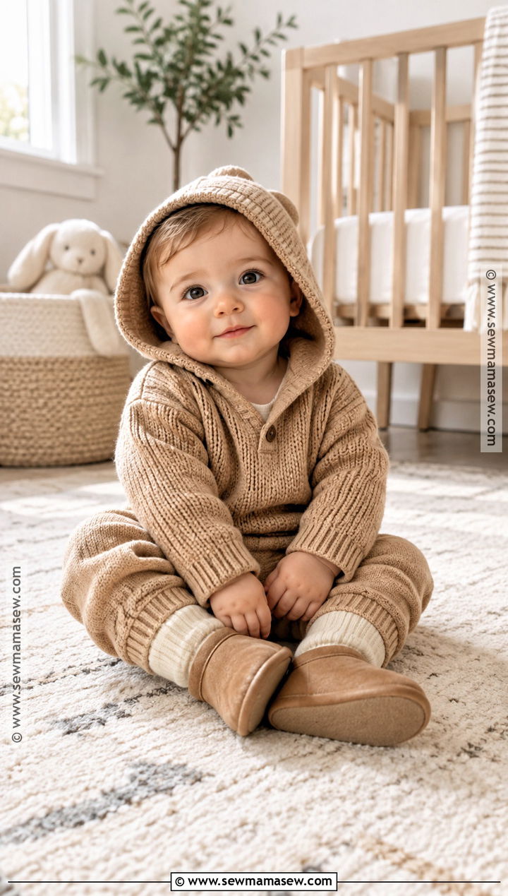 Hooded Baby Sweater With Jogger Pants - 15 Cute Baby Sweater Fall Ideas