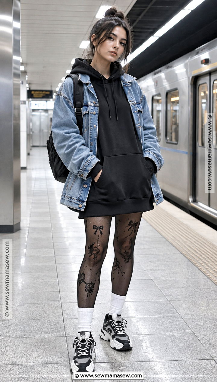 Hooded Dress And Chunky Sneakers Fall Outfit - 25 alternative fall outfits