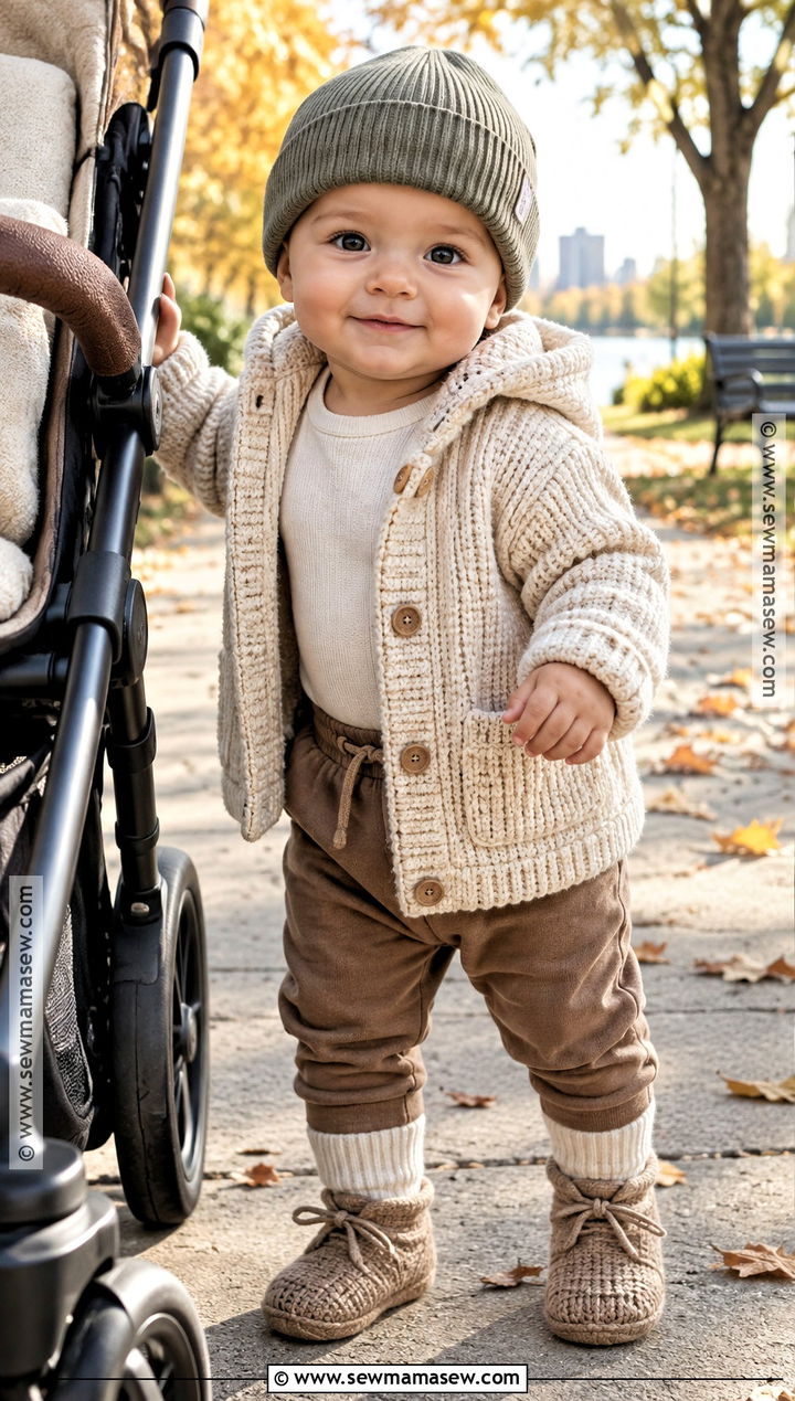 Hooded Knit Baby Sweater With Thermal Joggers - 15 Knit Baby Sweater Fall Style Ideas