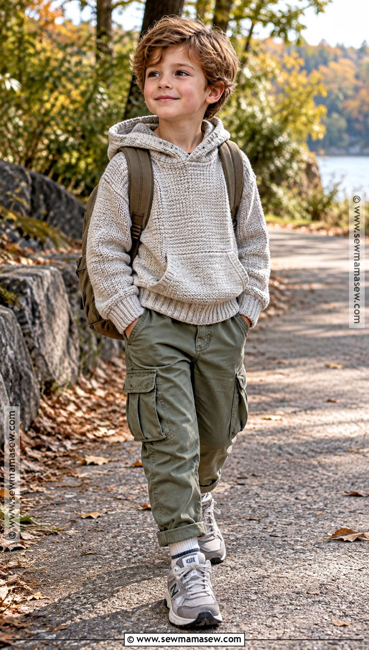 Hooded Knit Sweater With Cargo Pants - 15 kids knitwear fall fashion ideas