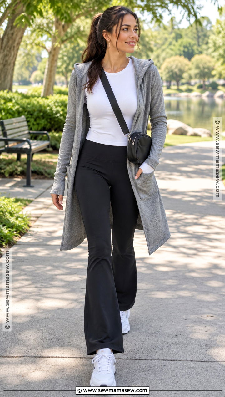 Hooded Long Cardigan With Athleisure - 25 long cardigan outfit fall ideas
