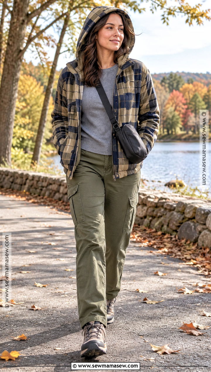 Hooded Plaid Jacket With Cargo Pants - 15 fall plaid jackets for women
