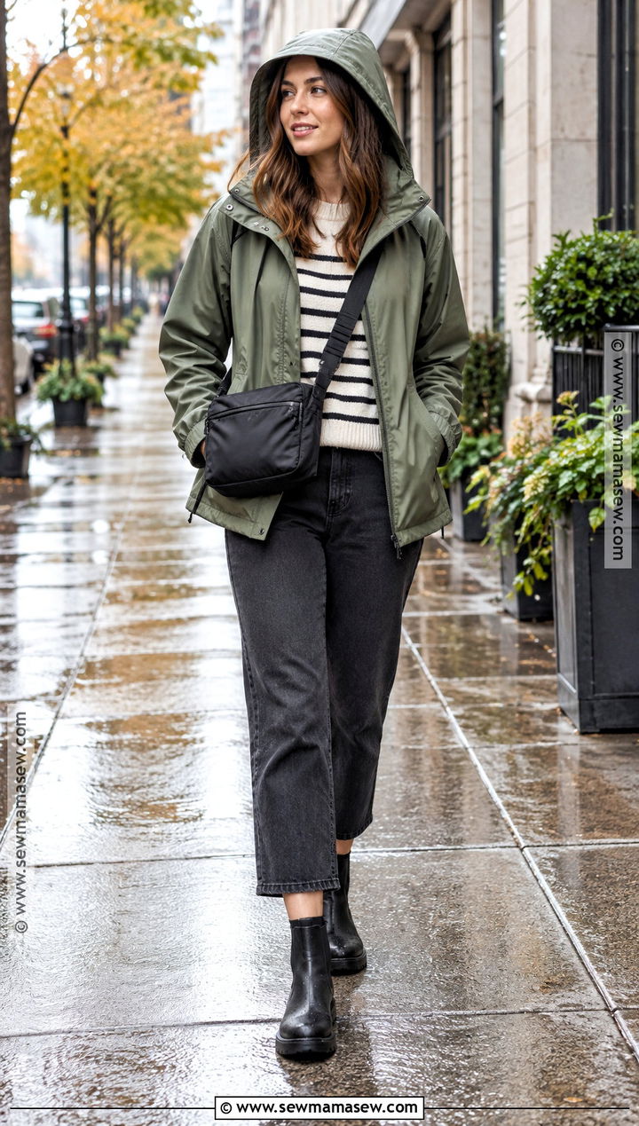 Hooded Rain Jacket With Casual Trousers - 15 casual fall jackets for women