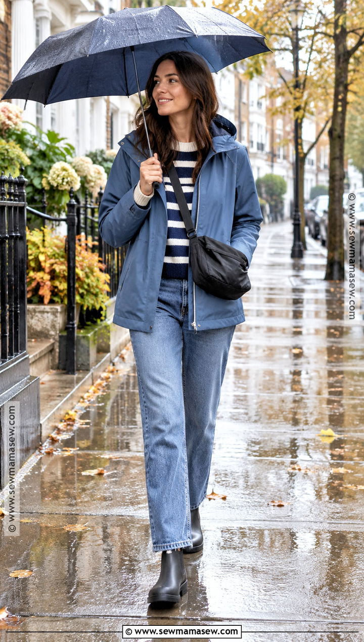 Hooded Rain Jacket With Relaxed Jeans - 20 cute fall jackets
