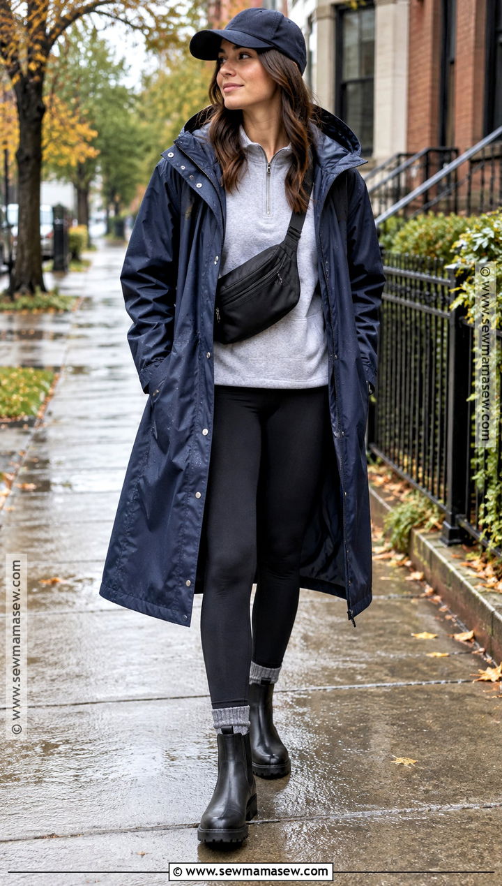Hooded Raincoat Leggings And Chelsea Boots Outfit - 25 autumn rainy day outfit ideas