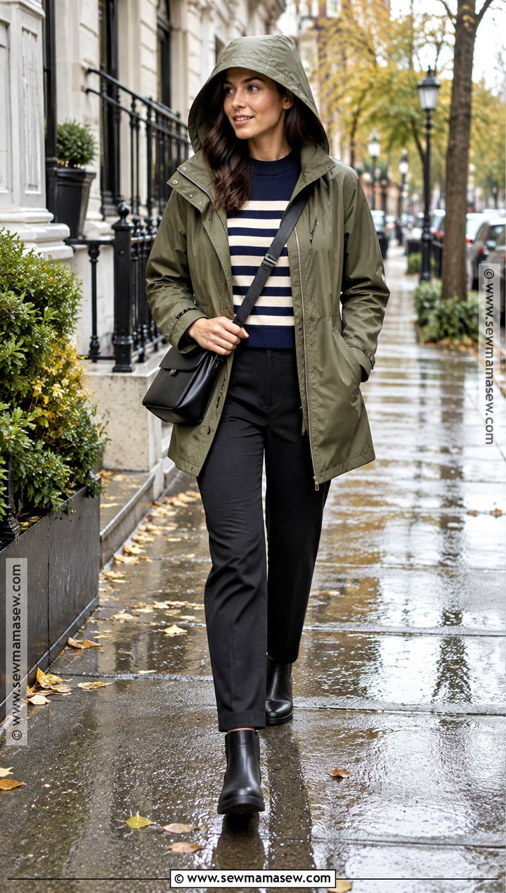 Hooded Raincoat With Ponte Pants Outfit - 30 fall clothes