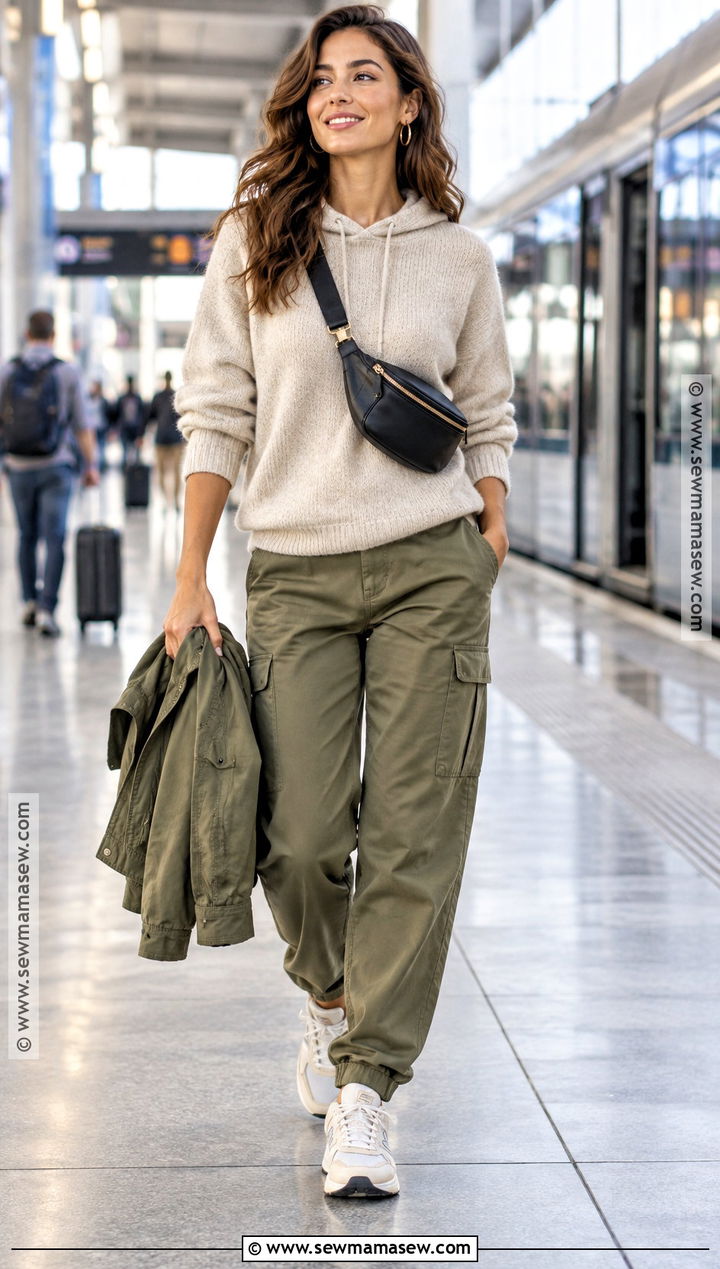 Hooded Sweater With Cargo Pants And Sneakers - 20 autumn sweater outfit ideas