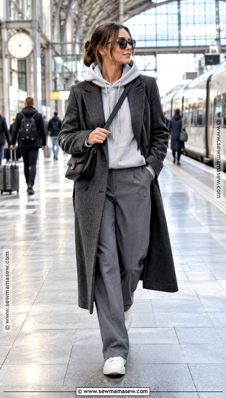 Hooded Sweatshirt And Wool Coat Autumn Outfit - 20 easy autumn outfits