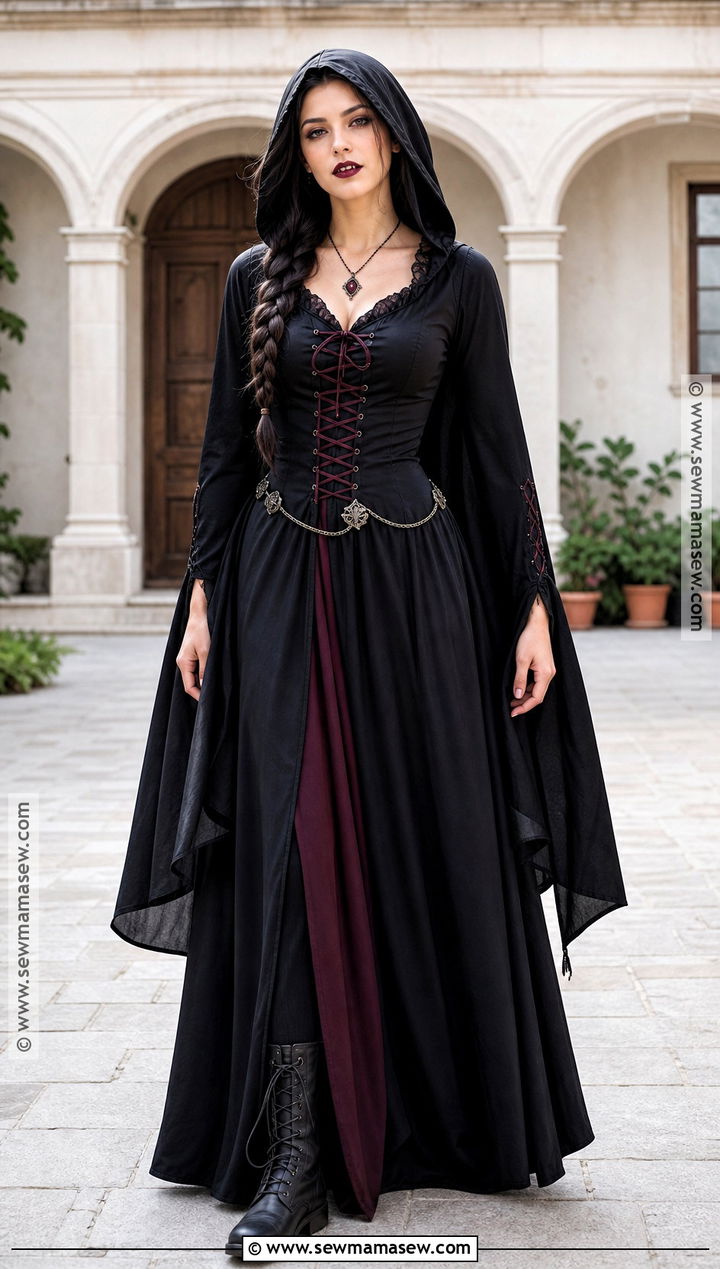 Hooded Vampire Dress With Lace Up Bodice - 30 vampire dresses