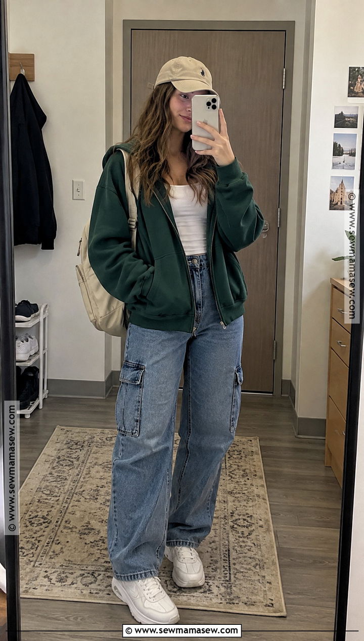 Hoodie And Cargo Jeans College Fall Outfit - 15 college fall outfits casual