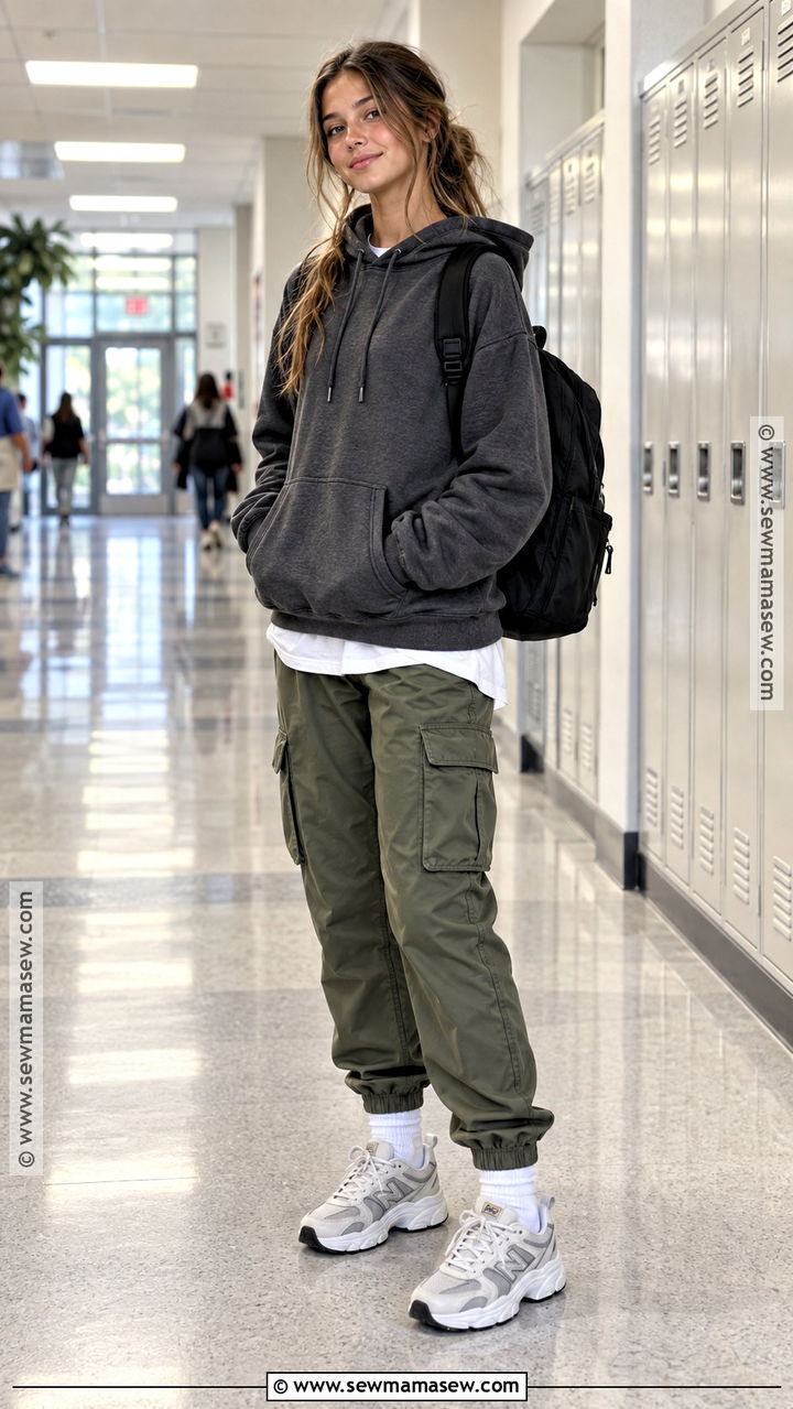 Hoodie And Cargo Joggers School Outfit - 20 Back To School Teen Girl Outfits
