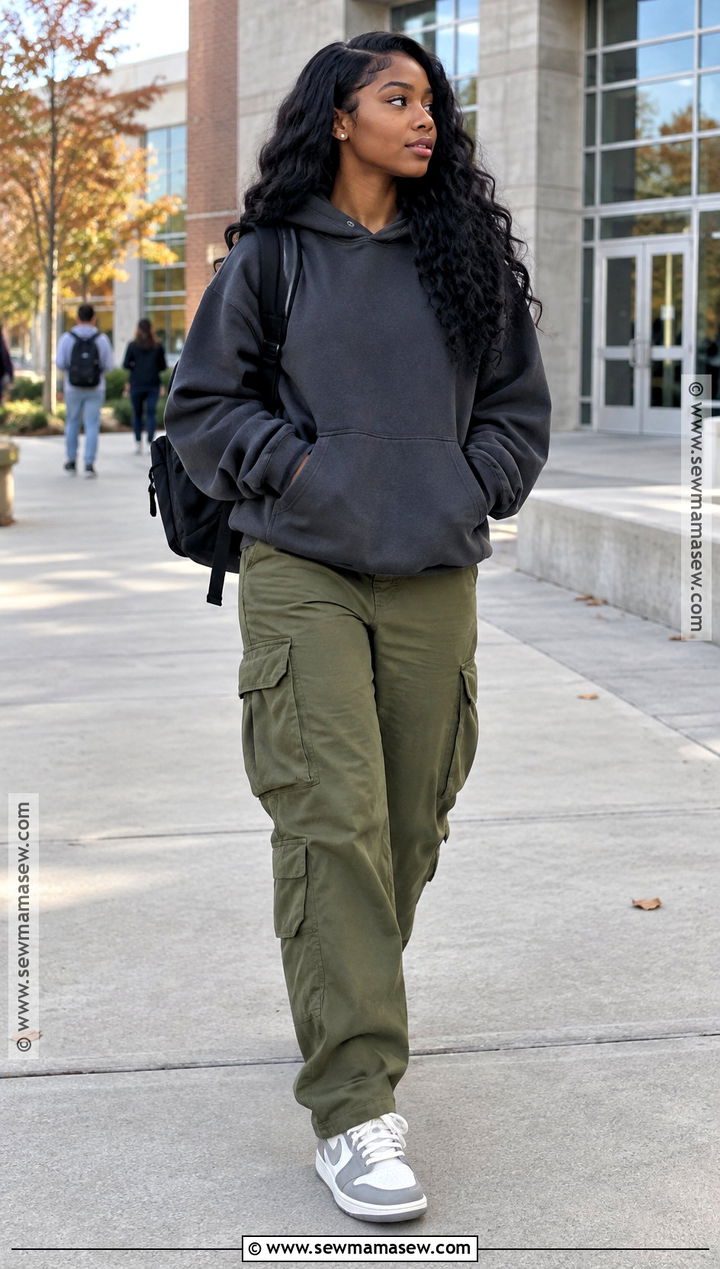 Hoodie And Cargo Pants Fall School Outfit - 15 fall school outfits for black women