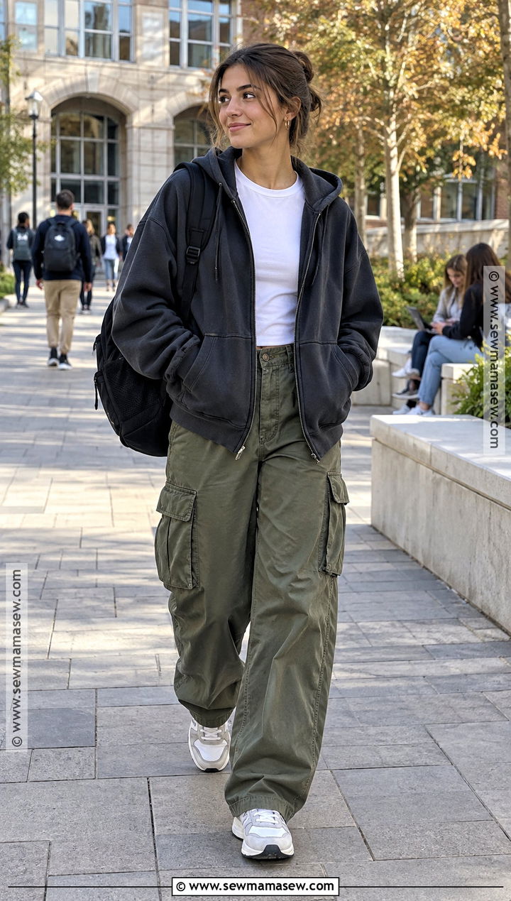 Hoodie And Cargo Pants Fall School Outfit - 20 school outfits for fall