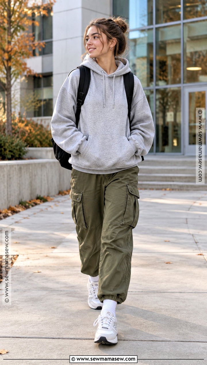 Hoodie And Cargo Pants Fall School Outfit - 25 fall outfit inspo for school ideas
