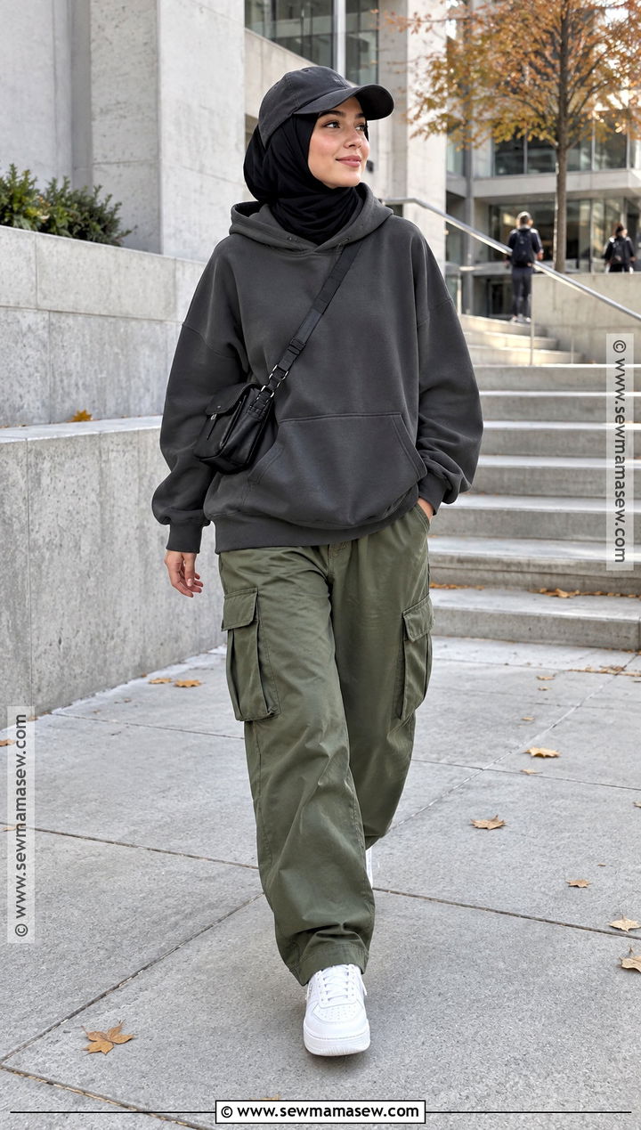 Hoodie And Cargo Pants Hijabi Fall Outfit - 20 Fall Hijabi Outfits Aesthetic