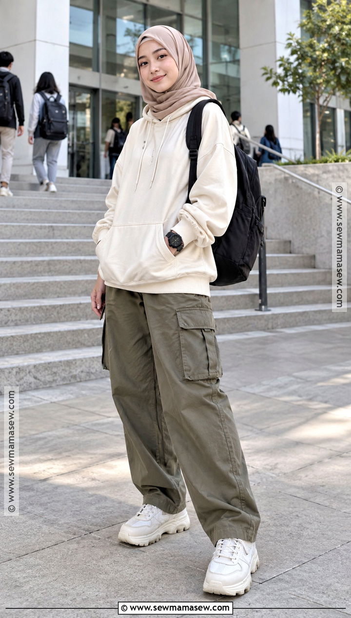 Hoodie And Cargo Pants Hijabi Outfit - 20 Back To School Hijabi Outfits