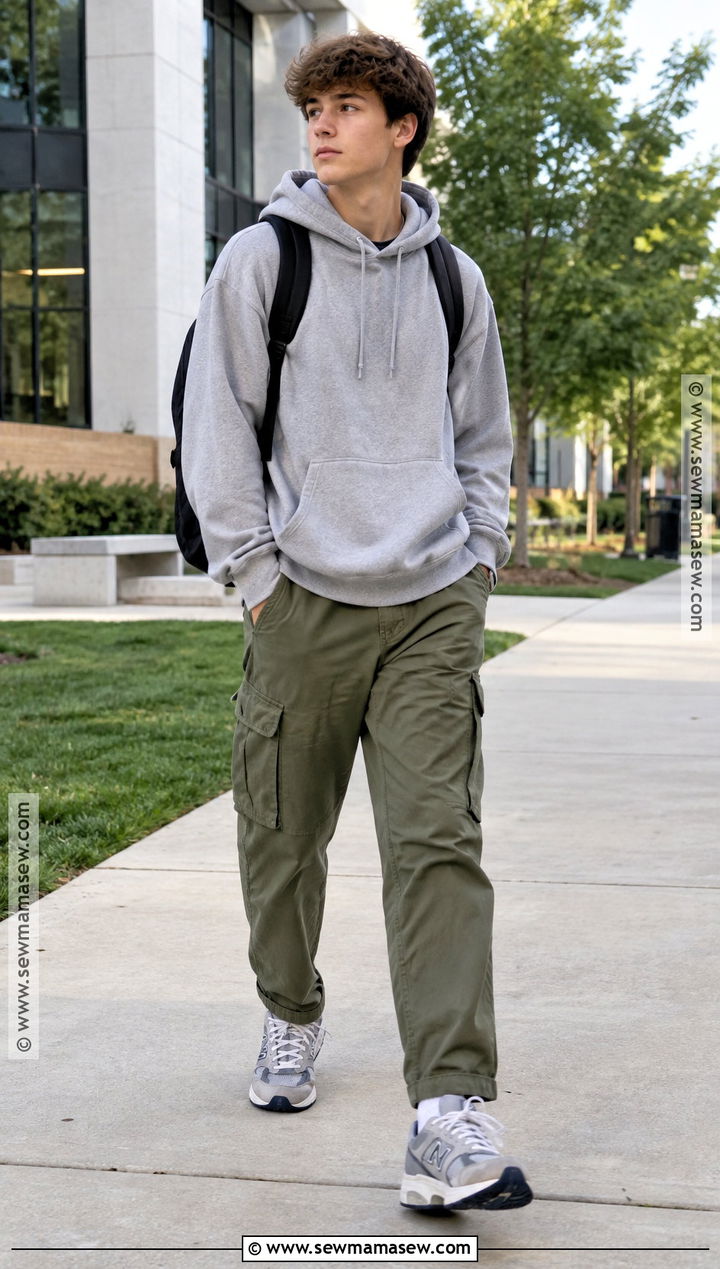 Hoodie And Cargo Pants Outfit For High School Boys - 20 Back To School Outfits Boys High School