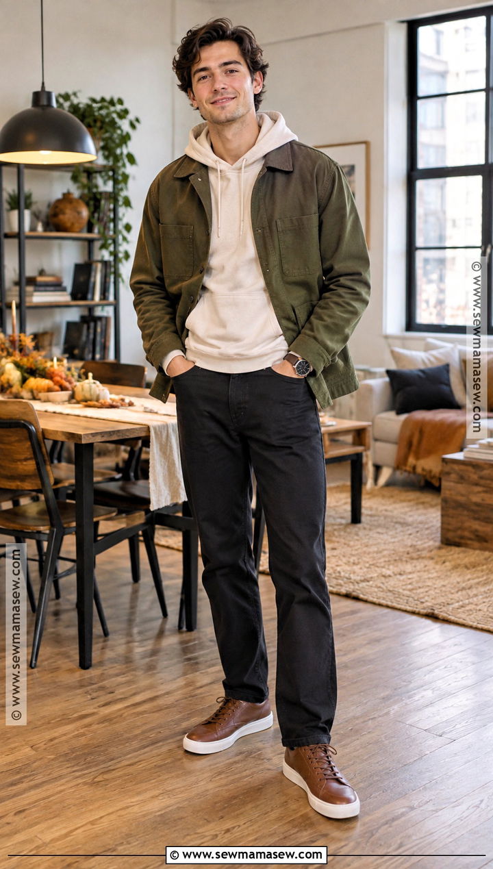 Hoodie And Chore Jacket Thanksgiving Outfit - 20 Mens Thanksgiving Outfit Ideas