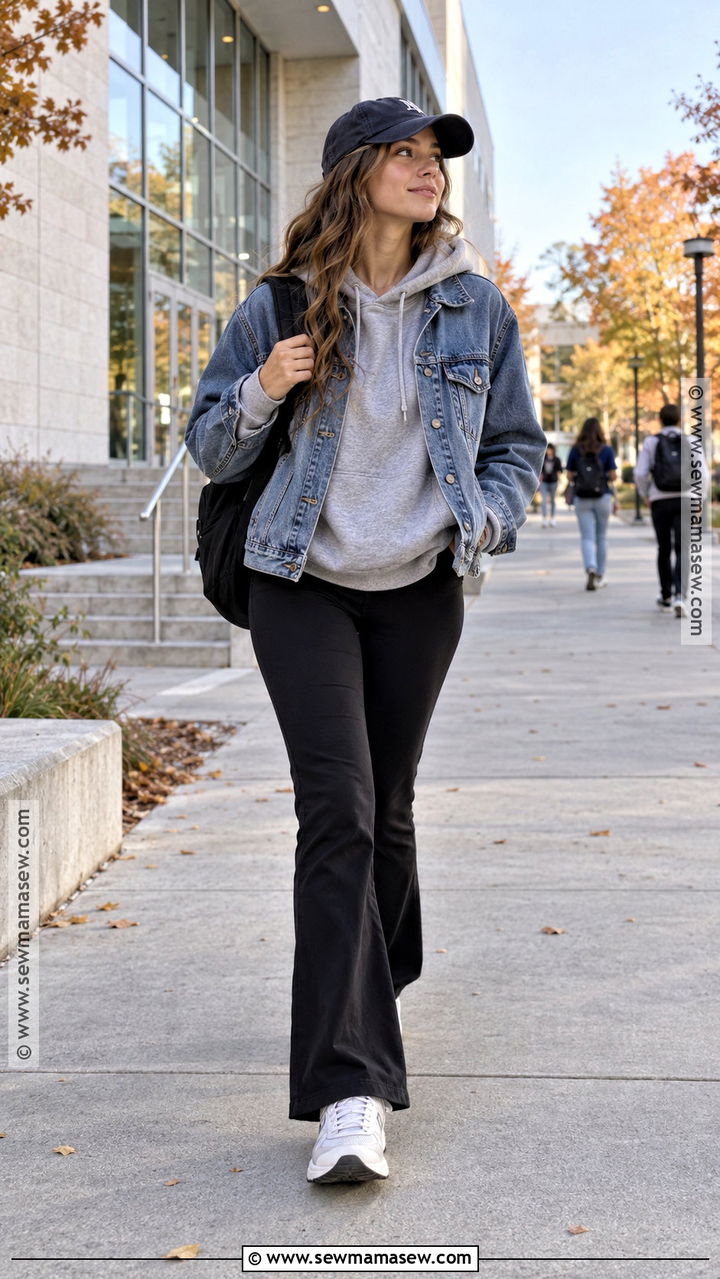 Hoodie And Denim Jacket Fall School Outfit - 20 fall outfits women school