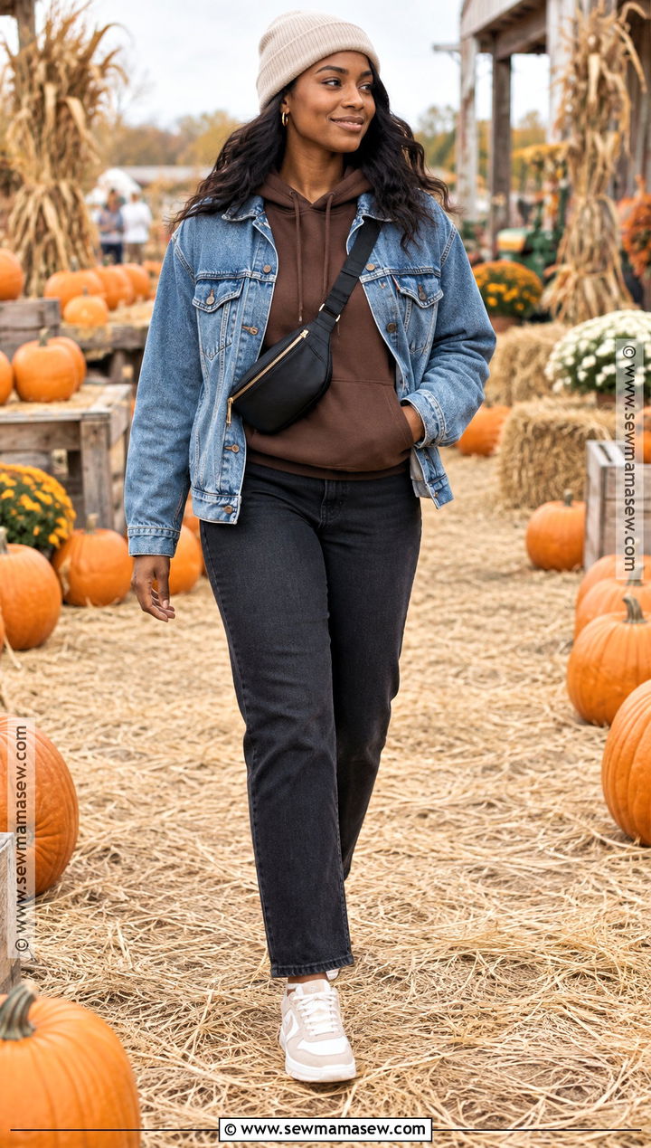 Hoodie And Denim Jacket Pumpkin Patch Outfit - 25 pumpkin patch outfit ideas for black women