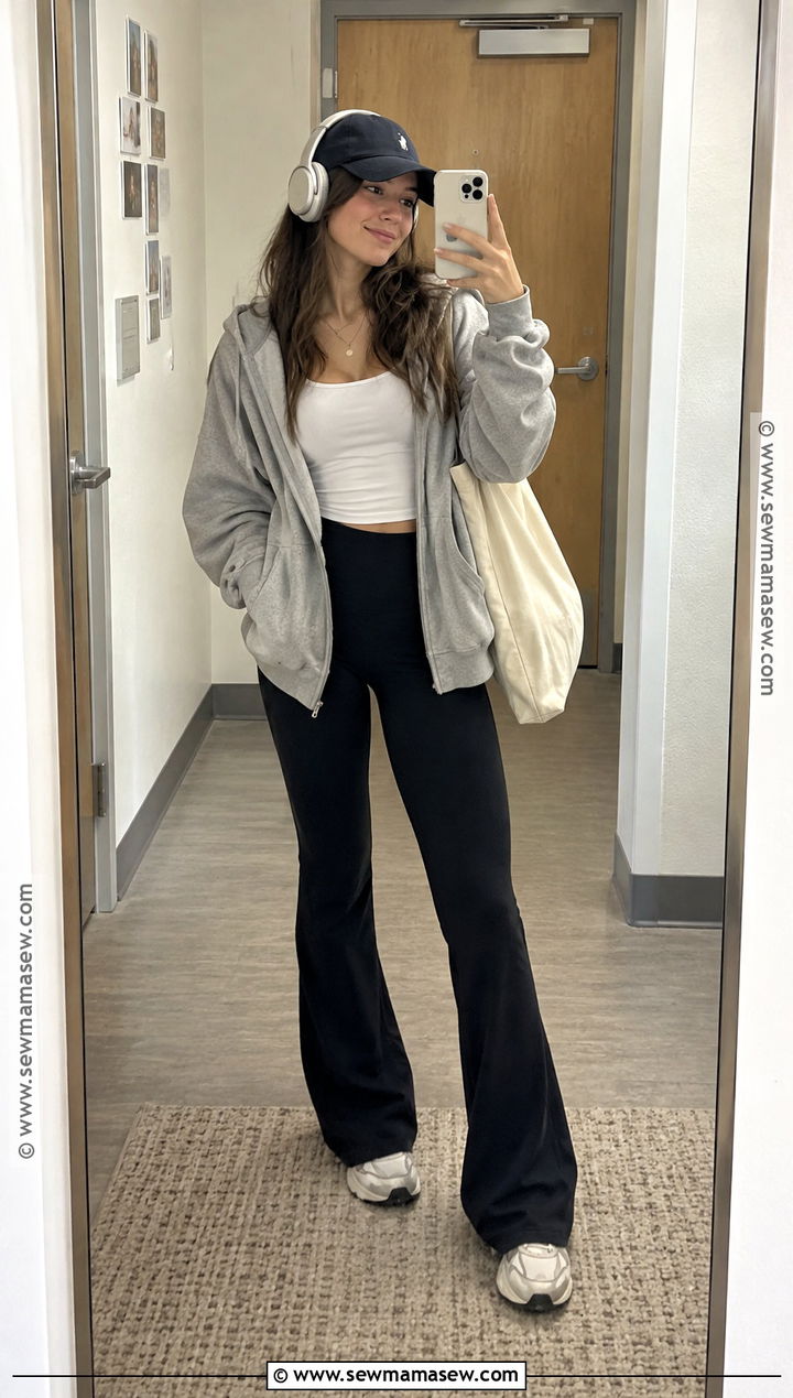 Hoodie And Flared Leggings College Outfit - 20 back to school fits college