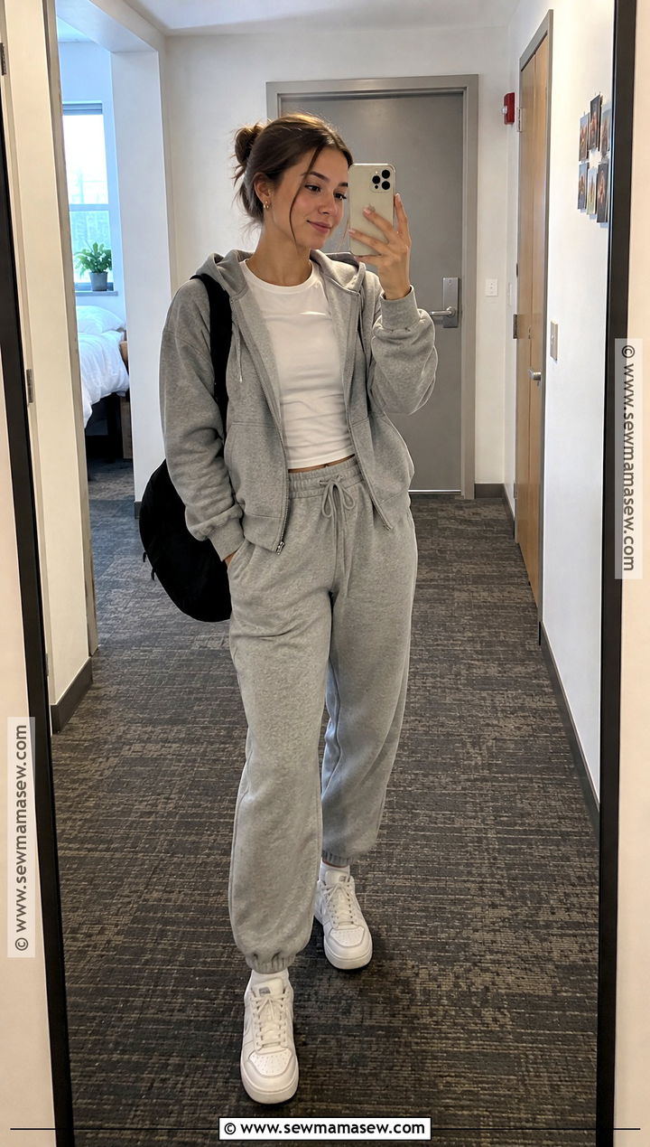 Hoodie And Joggers Monochrome Fall School Outfit - 15 back to school outfits fall