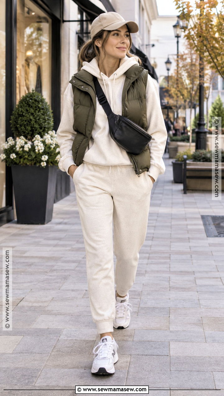 Hoodie And Joggers With Puffer Vest Fall Outfit - 15 Comfy Outfits Fall Lazy Days