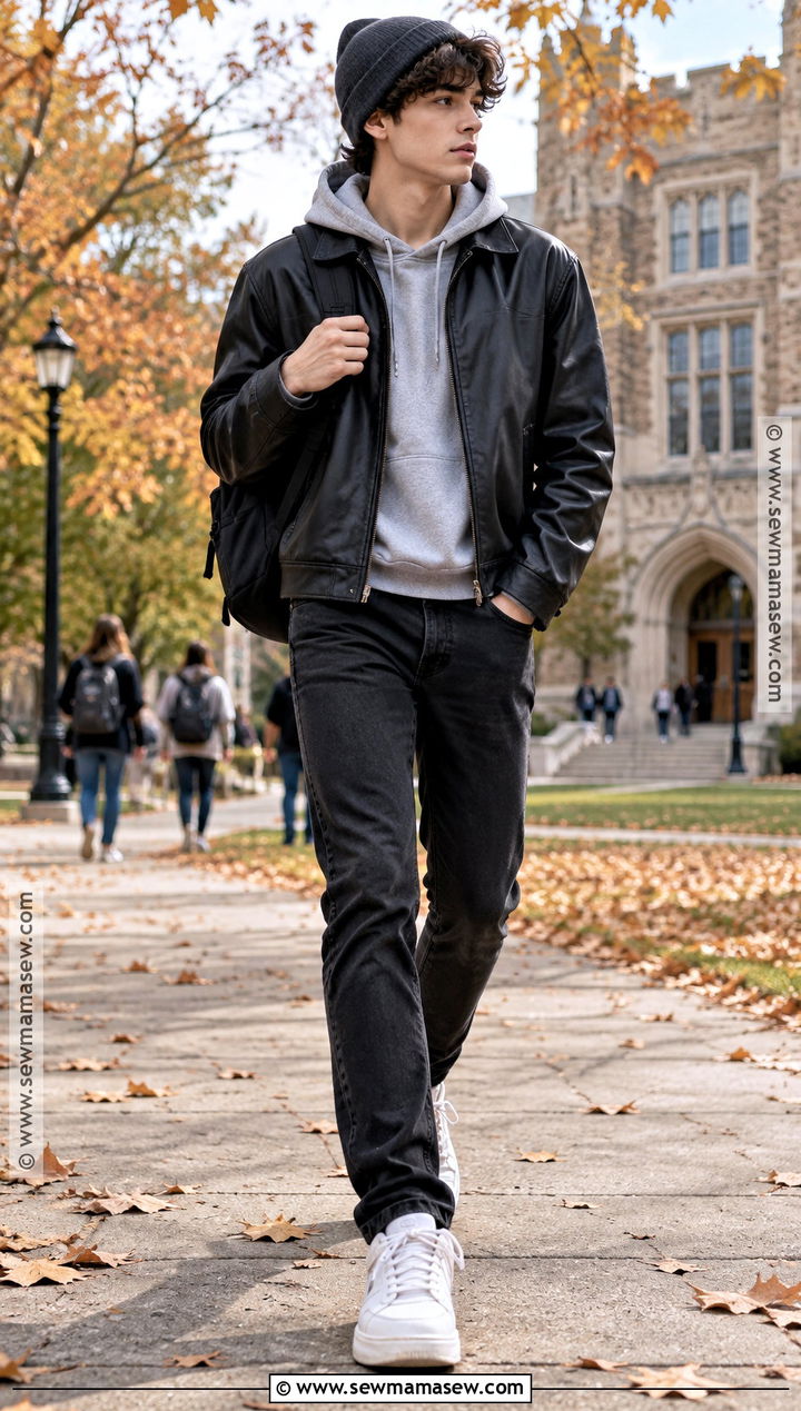 Hoodie And Leather Jacket Uni Outfit - 25 uni fits autumn