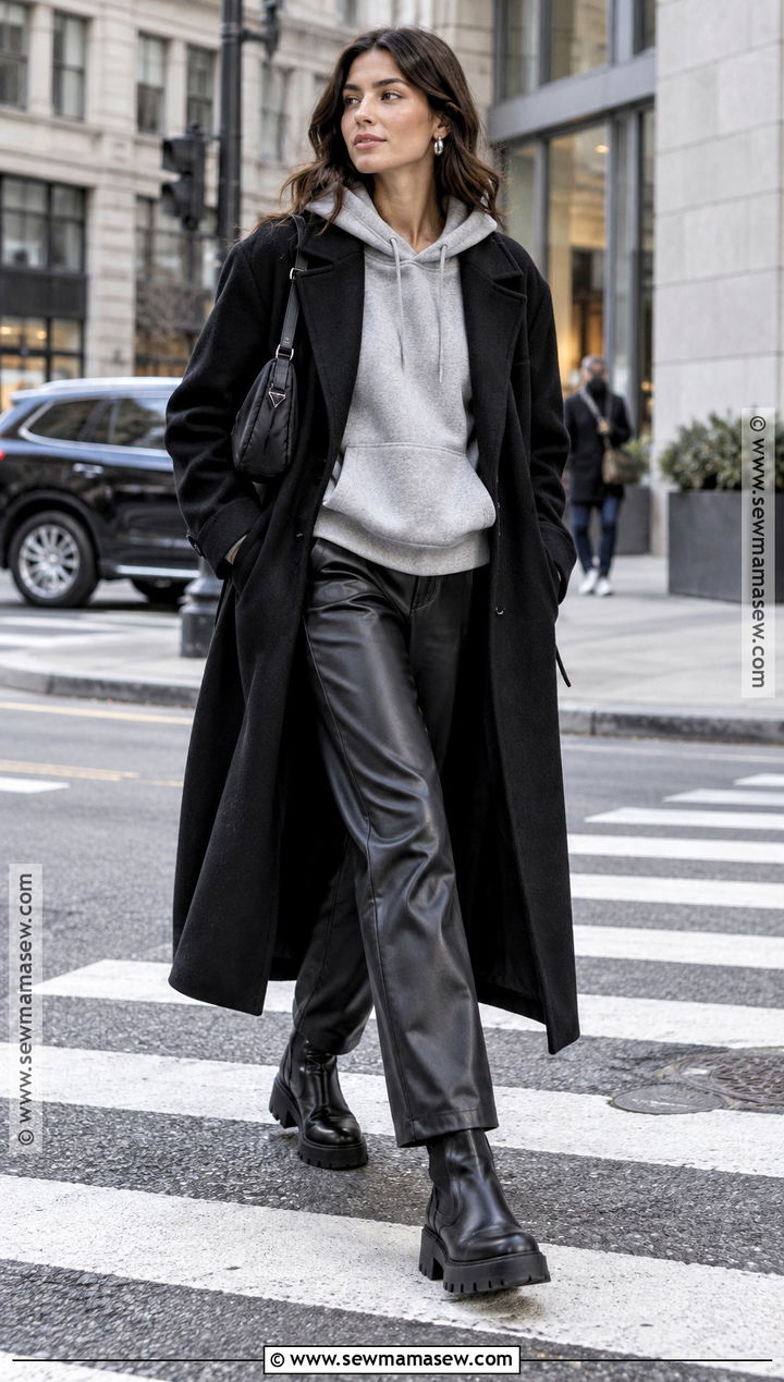 Hoodie And Leather Pants Fall Streetwear Outfit - 20 fall street wear ideas