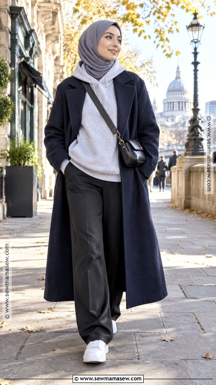 Hoodie And Long Coat Hijab Outfit - 20 Hijab Fashion Autumn Ideas