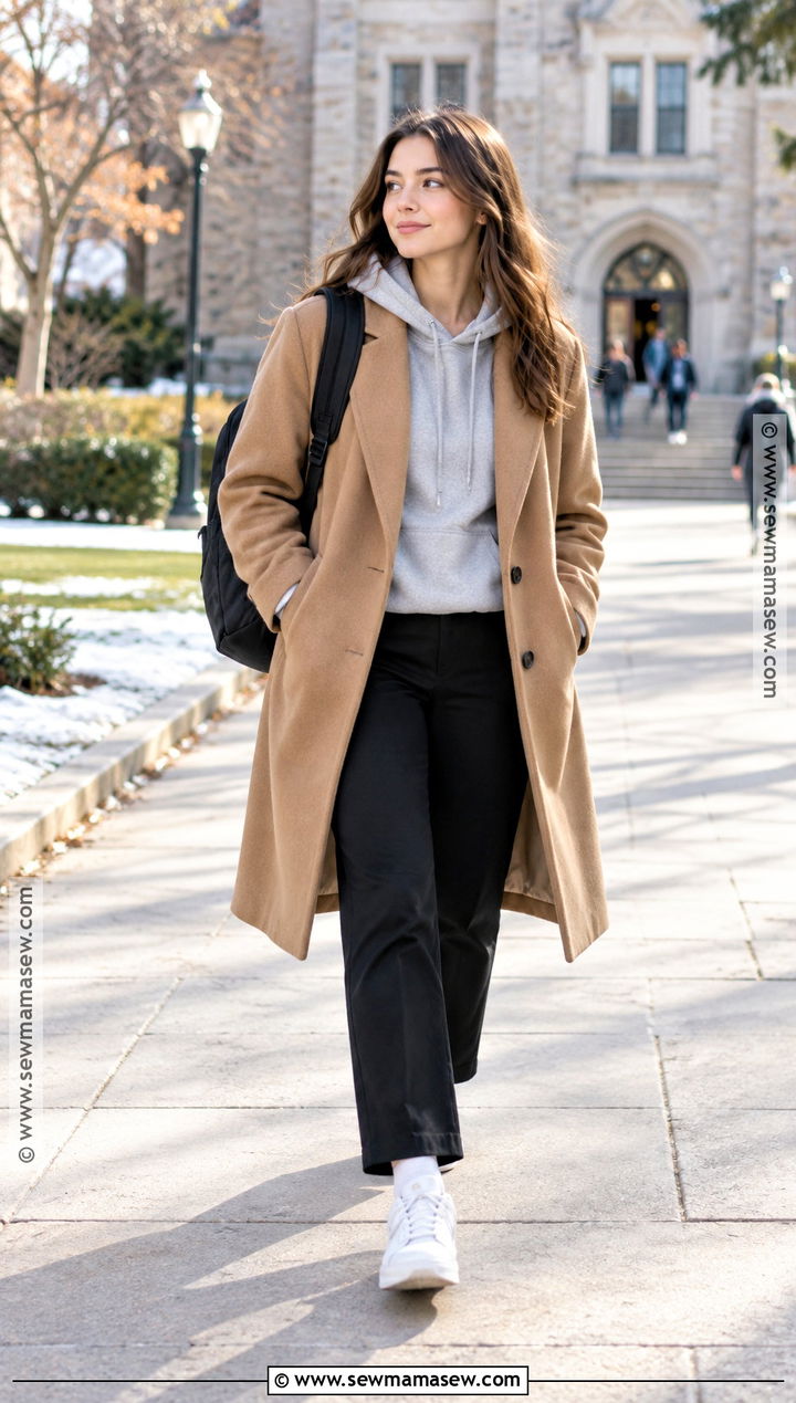 Hoodie And Long Coat Winter School Outfit - 15 winter outfits back to school