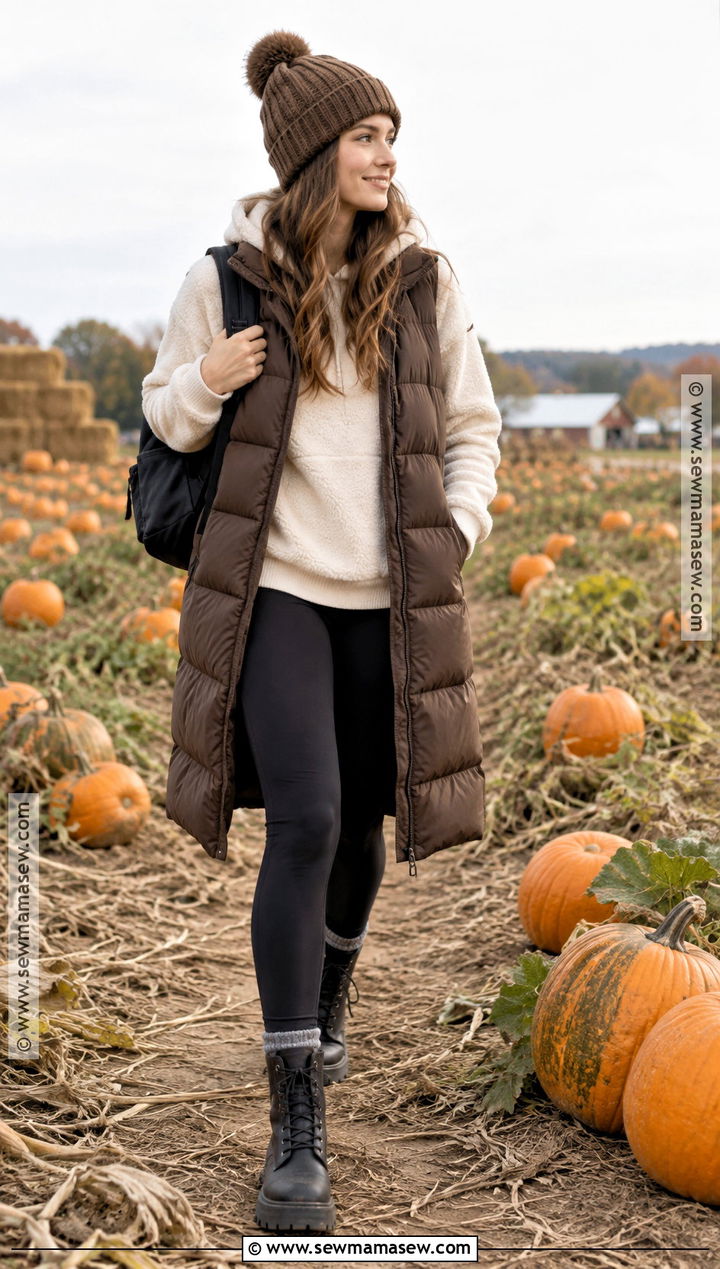 Hoodie And Long Puffer Vest Pumpkin Patch Outfit - 20 warm pumpkin patch outfit ideas