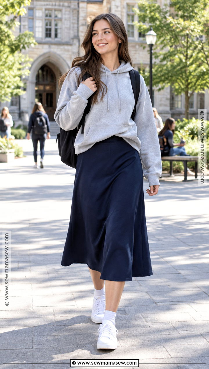 Hoodie And Midi Skirt Outfit - 20 comfy back to school outfits