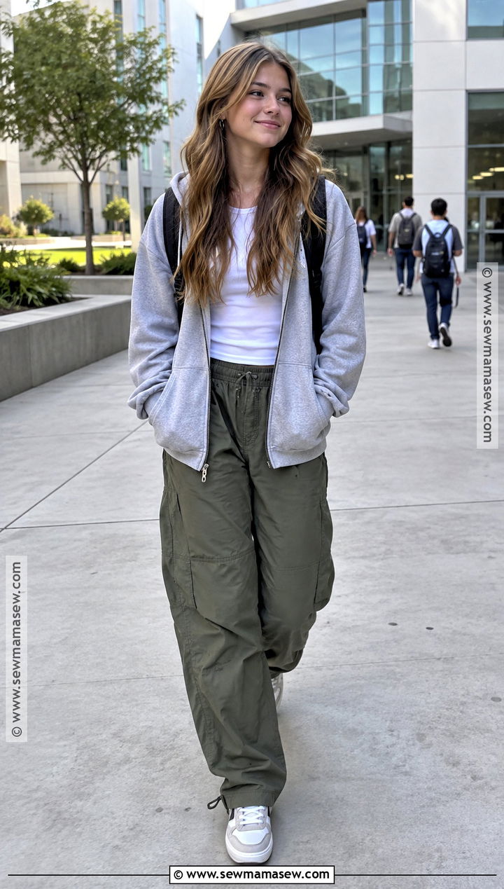 Hoodie And Parachute Pants High School Outfit - 15 back to school highschool freshman outfit ideas