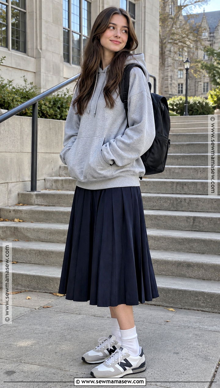 Hoodie And Pleated Skirt Back To School Outfit - 15 hot back to school outfits