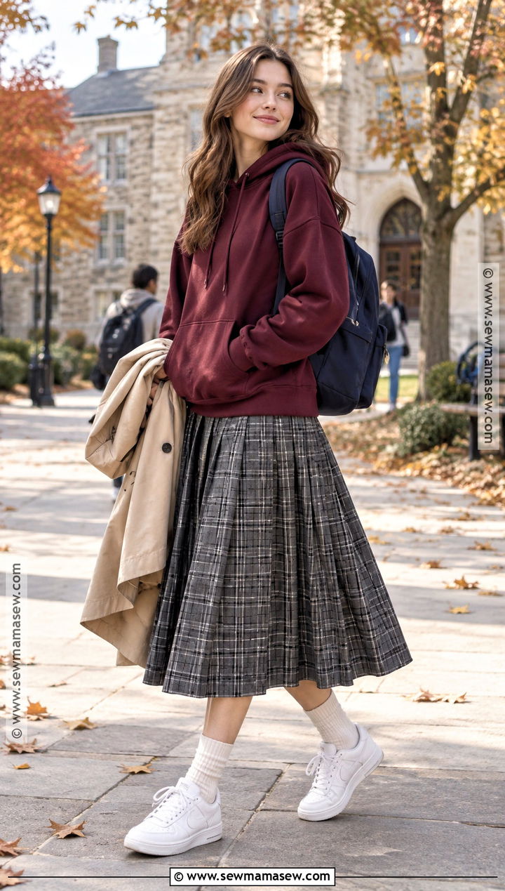 Hoodie And Pleated Skirt College Outfit - 20 autumn outfits college