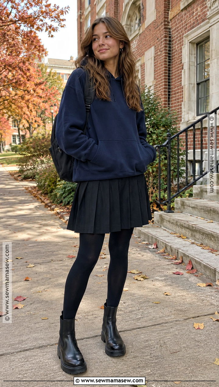 Hoodie And Pleated Skirt Fall College Outfit - 15 college outfits for class fall