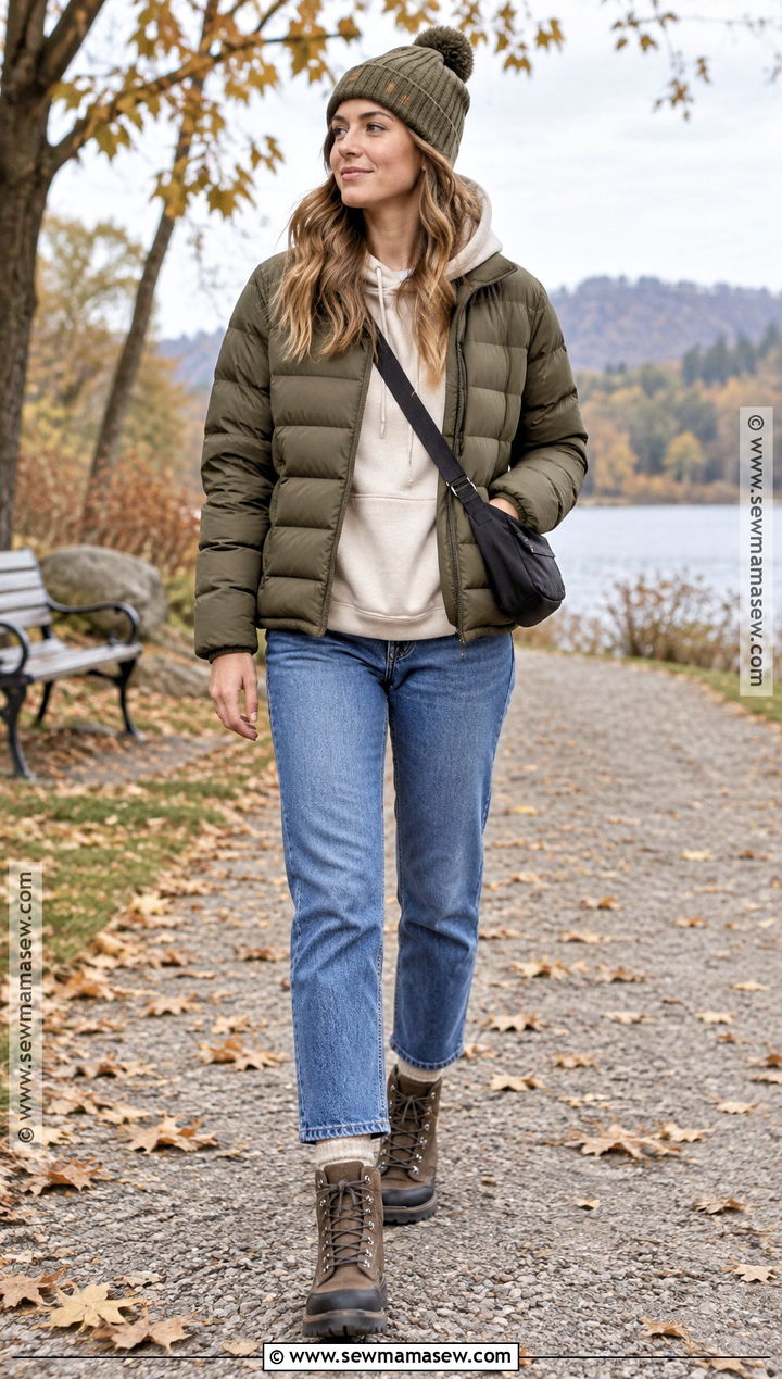 Hoodie And Puffer Jacket Autumn Outfit - 30 warm autumn outfits
