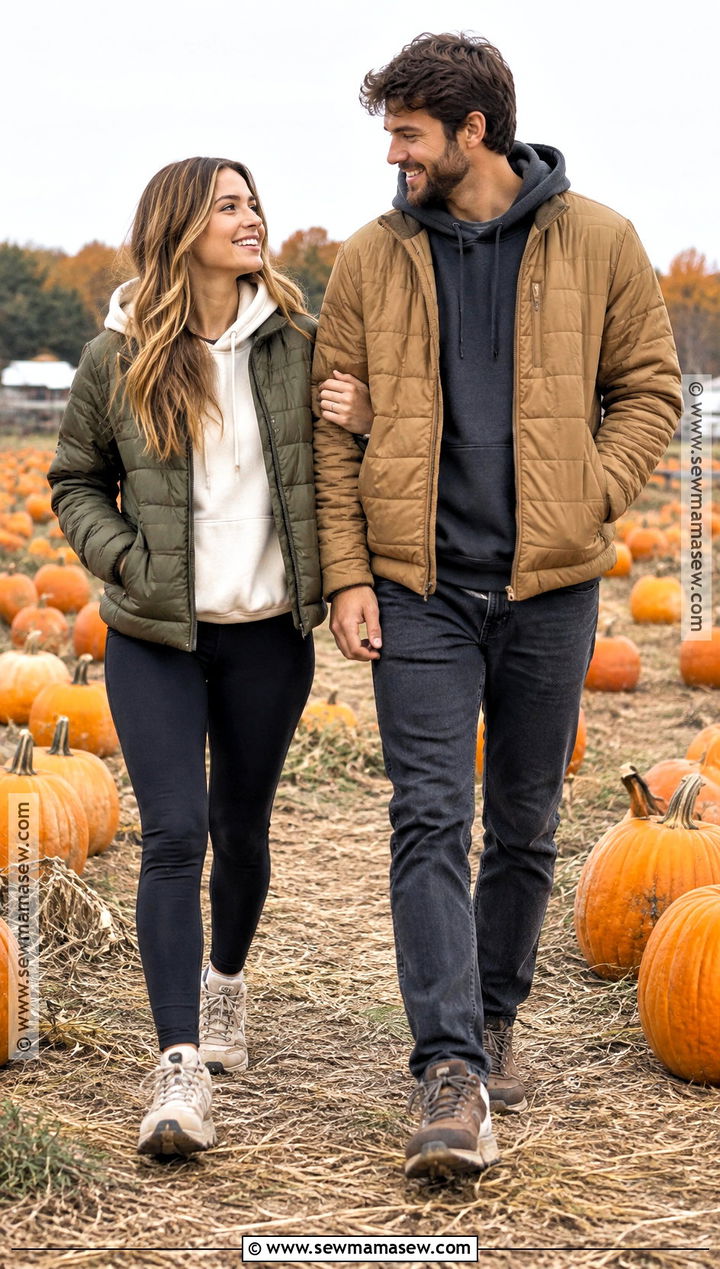 Hoodie And Quilted Jacket Couple Outfit - 25 pumpkin patch outfit ideas for couples