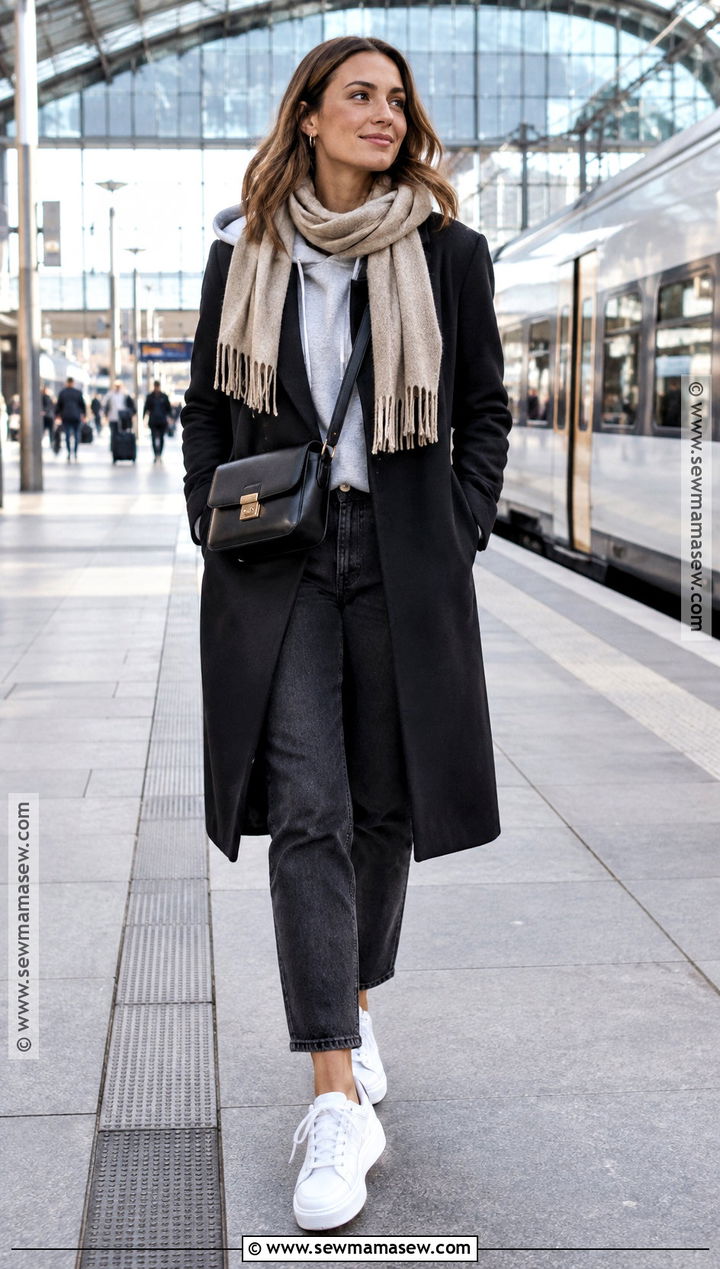 Hoodie And Tailored Coat Europe October Outfit - 15 Europe Travel Outfits October