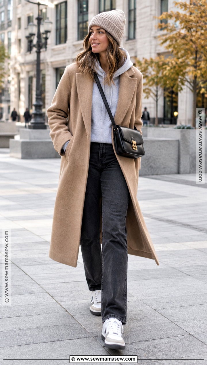 Hoodie And Tailored Coat Fall Outfit - 25 fall outfit ideas for women