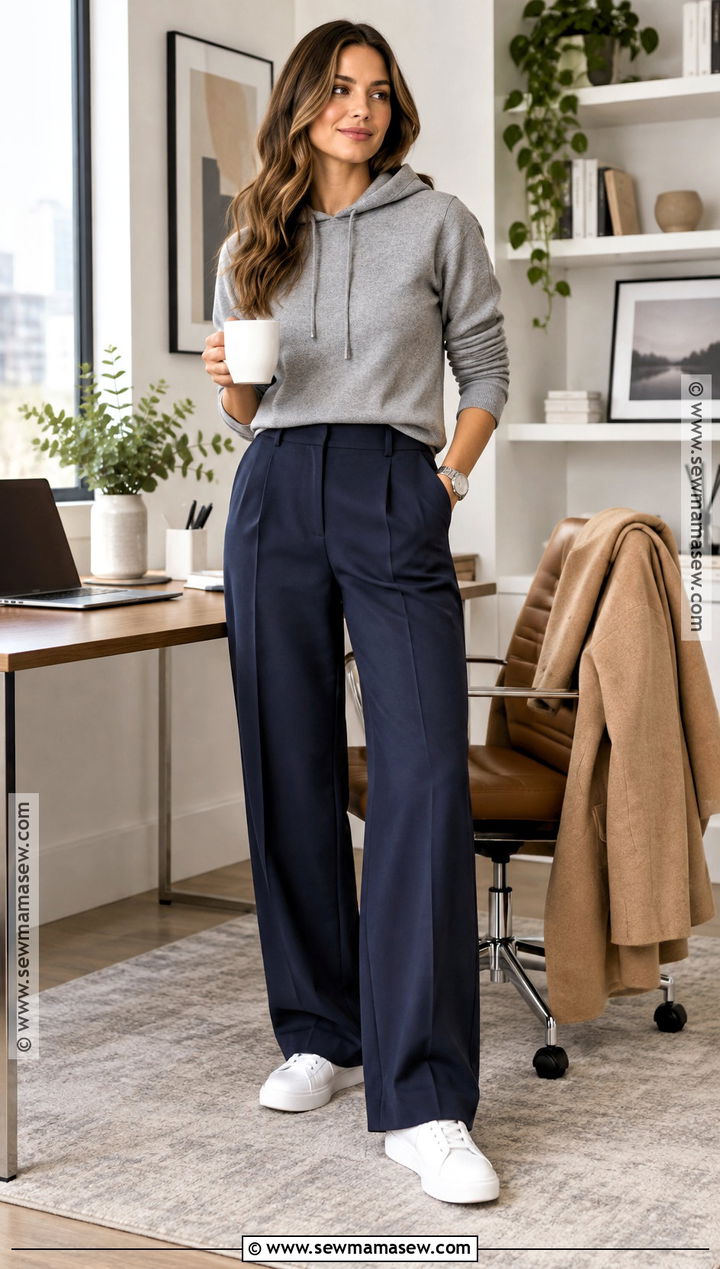 Hoodie And Tailored Pants Fall WFH Outfit - 15 Work From Home Fall Outfit Ideas