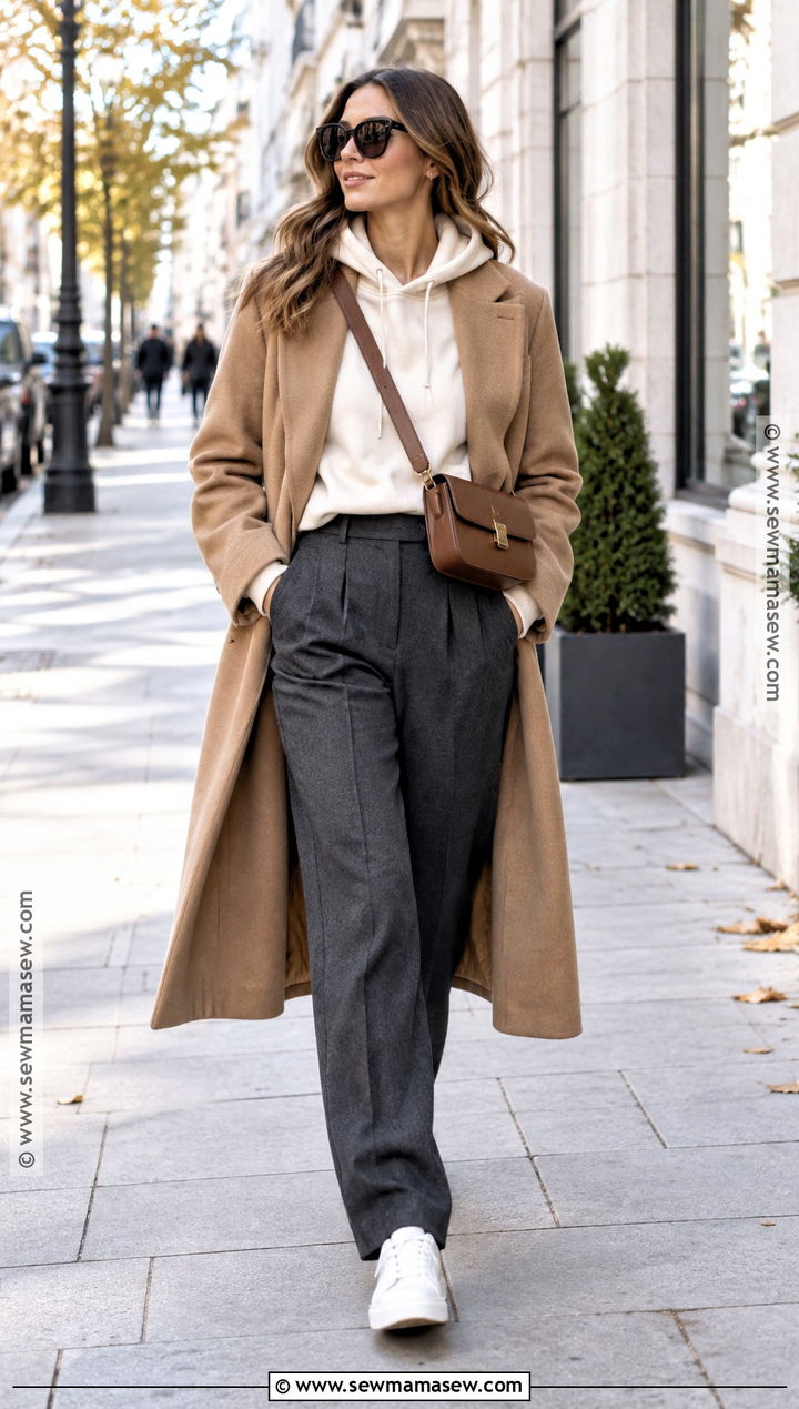 Hoodie And Tailored Trousers Autumn Outfit - 20 autumn cozy outfit ideas