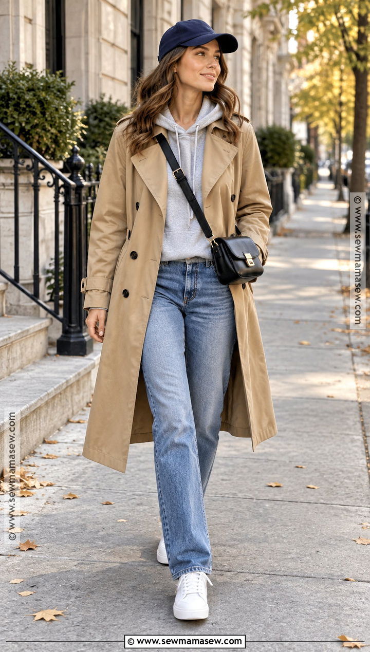 Hoodie And Trench Coat Autumn Outfit - 20 comfy autumn outfits casual