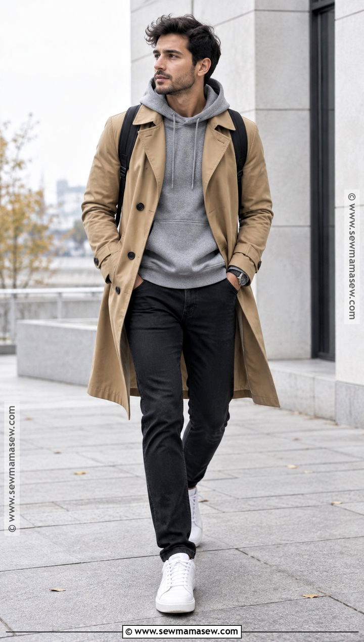 Hoodie And Trench Coat Autumn Outfit - 25 autumn style ideas for men